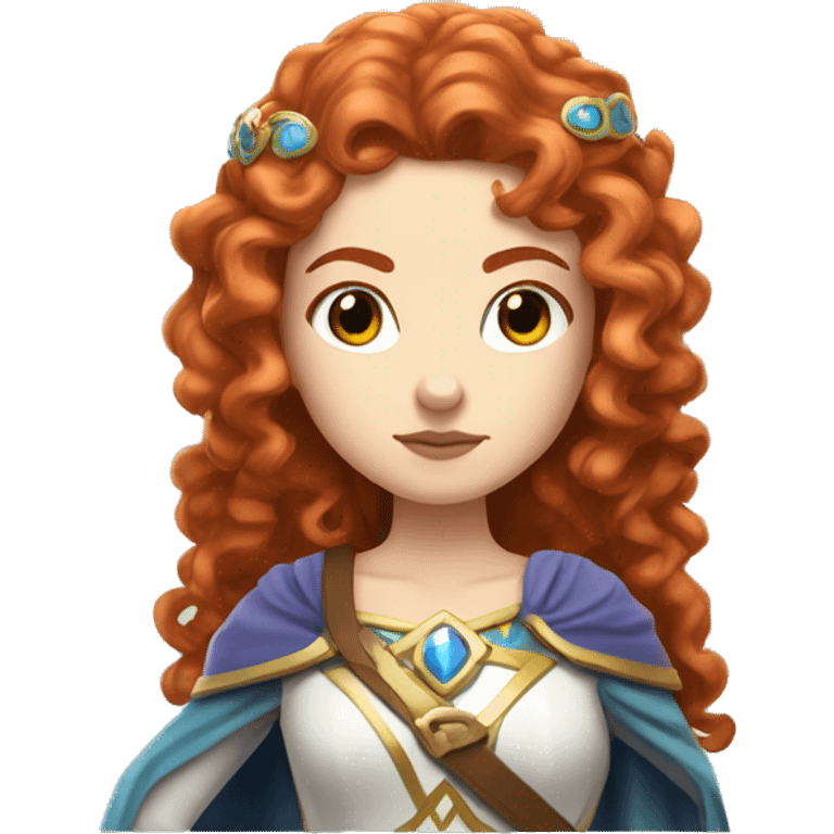 a white girl with long red curly hair and freckles, cosplaying Princess Zelda posing and being serious emoji