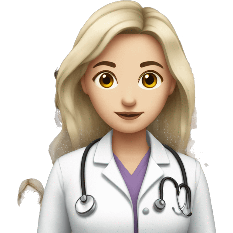 Beautiful doctor, Brunette long hair with fair skin, black eye color emoji