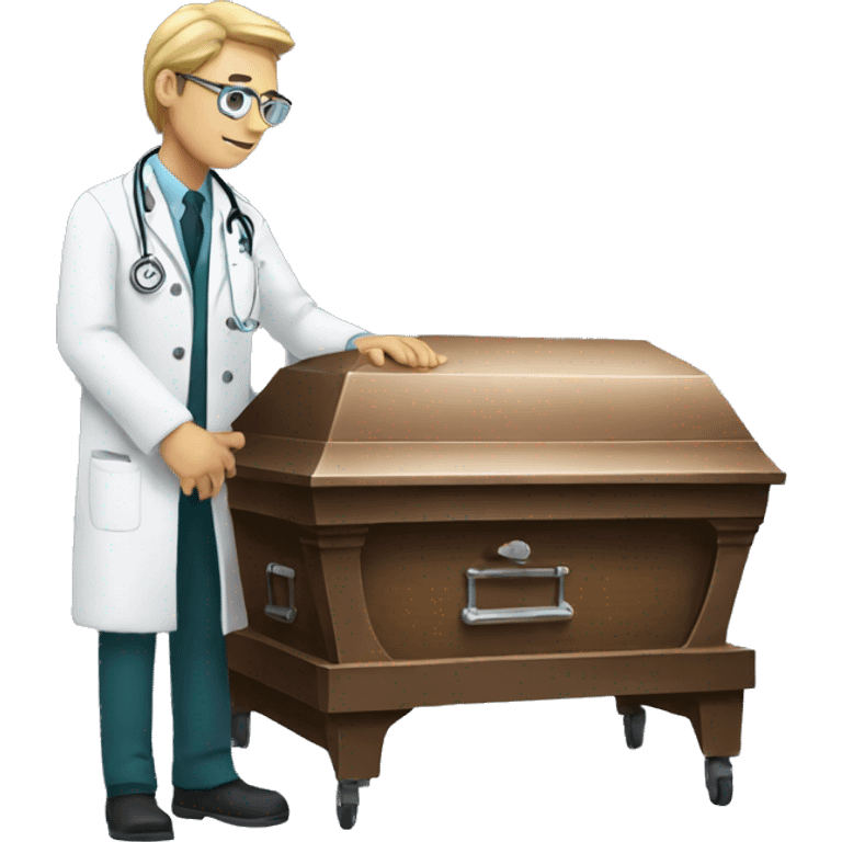 Doctor looking at a coffin emoji