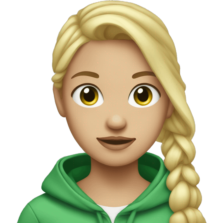 Girl with blonde ponytail and green eyes wearing hoodie emoji