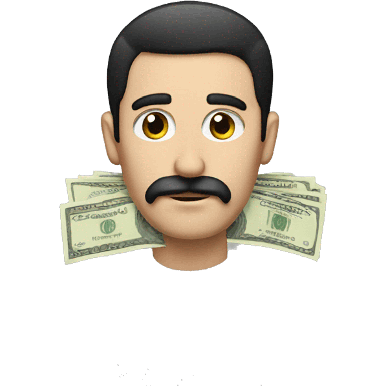 dark hair dark eye man with short mustache holding money emoji