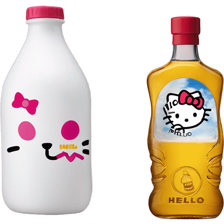 Hello Kitty face with a Hennessey bottle emoji