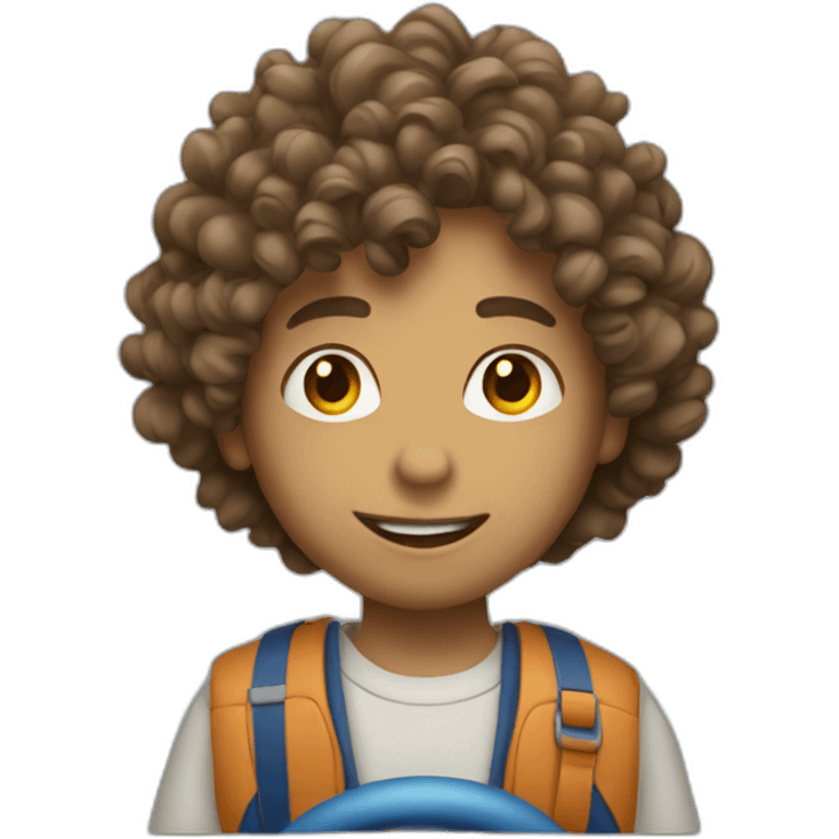 a boy with long curly hair driving a car emoji