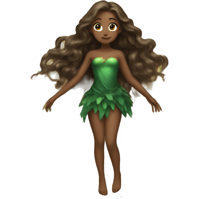 big wings, Beautiful, fairy, gold, brown, dark green, green, long hair emoji