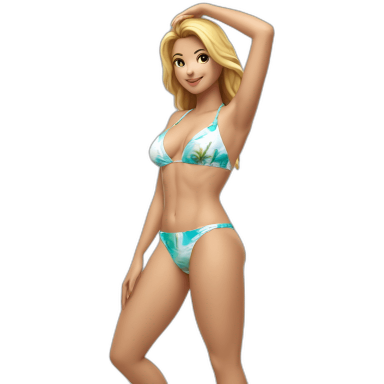 Sexy pose soft-fit Caucasian woman bikini (beach body) bed emoji