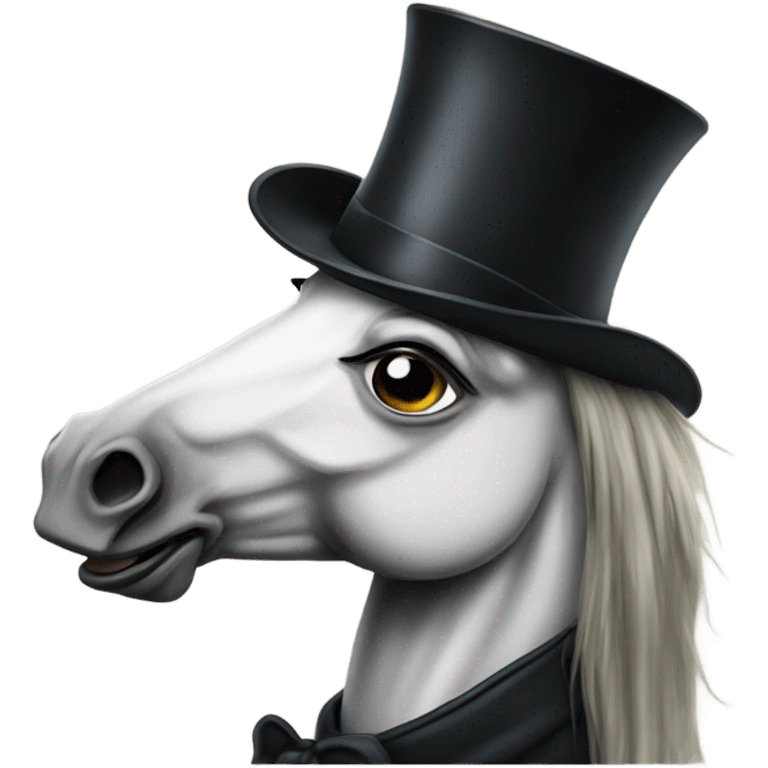 Horse wearing a top hat with a booger emoji