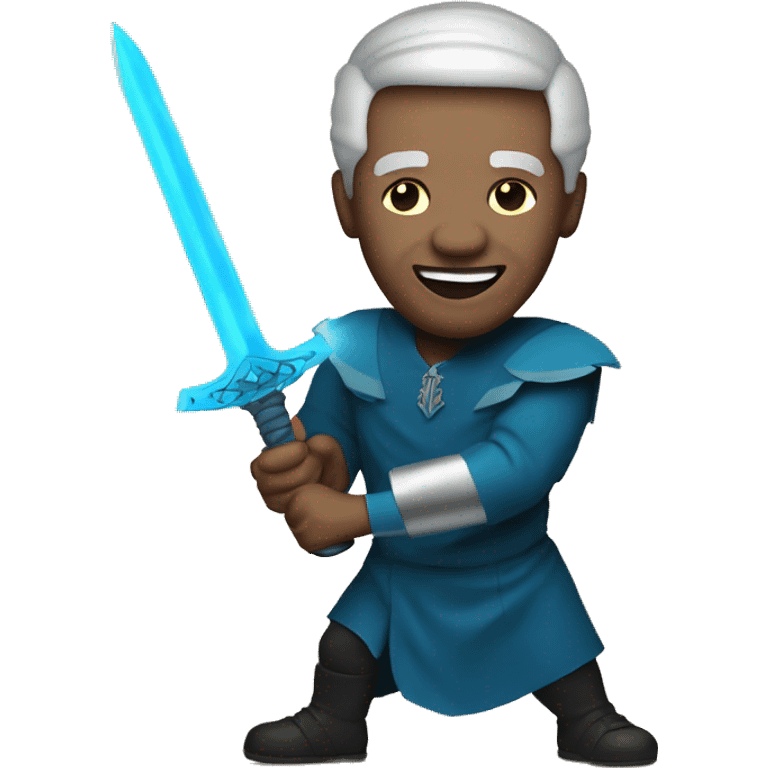 Nelson Mandela lifting a blue glowing sword emoji