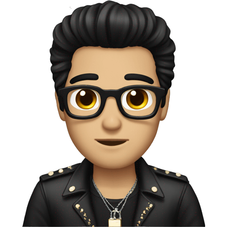 Guy with dark black hair and elvis hair emoji