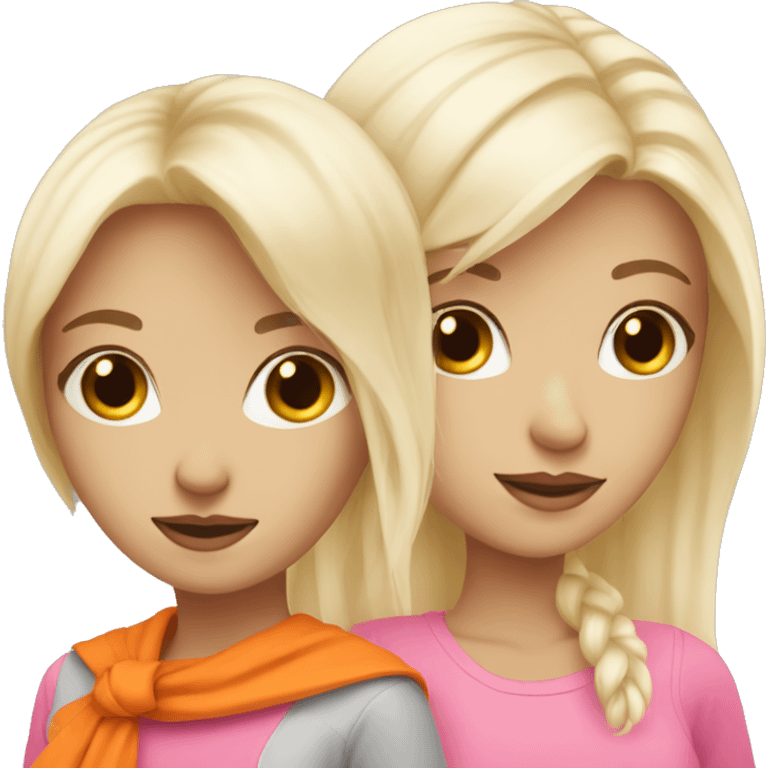 White blonde and brunette best friends wearing pink and orange  emoji