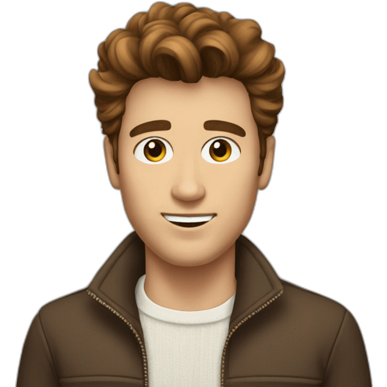 Guy with short brown wavy Elvis like hair and jumper emoji