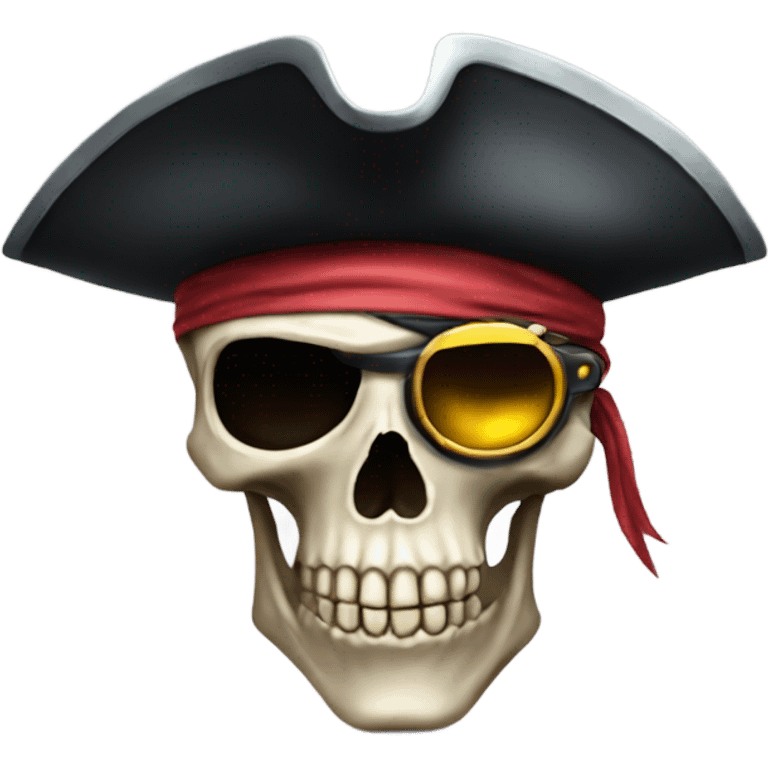 Pirate skull dark with eye patch and hat emoji