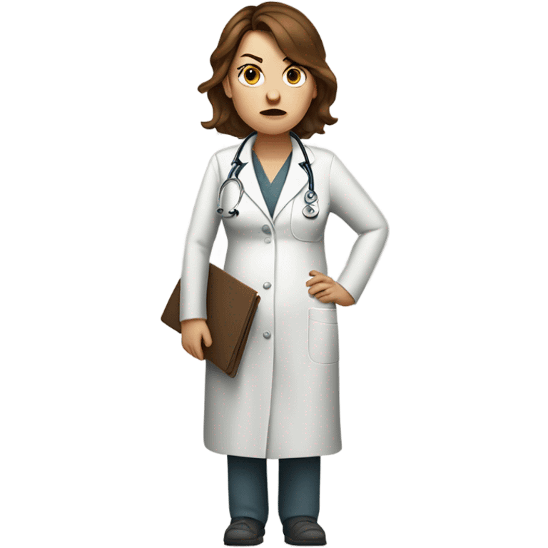 White woman pregnant doctor angry uncomfortable brown hair emoji