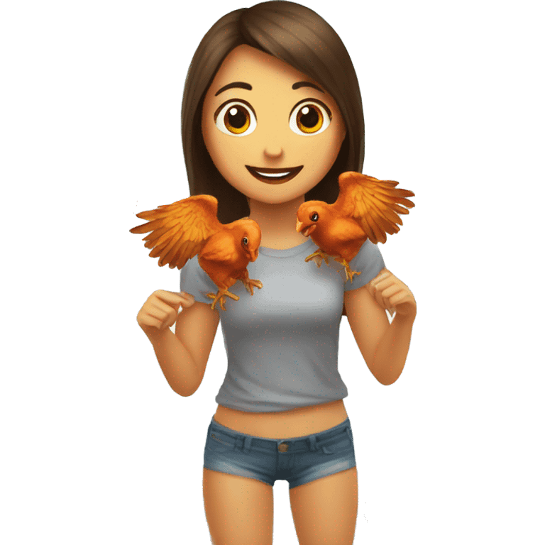 a girl flying with two bbq chicken wings on her back emoji