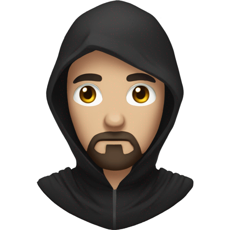 bald human rogue with brown beard and black hood sad emoji