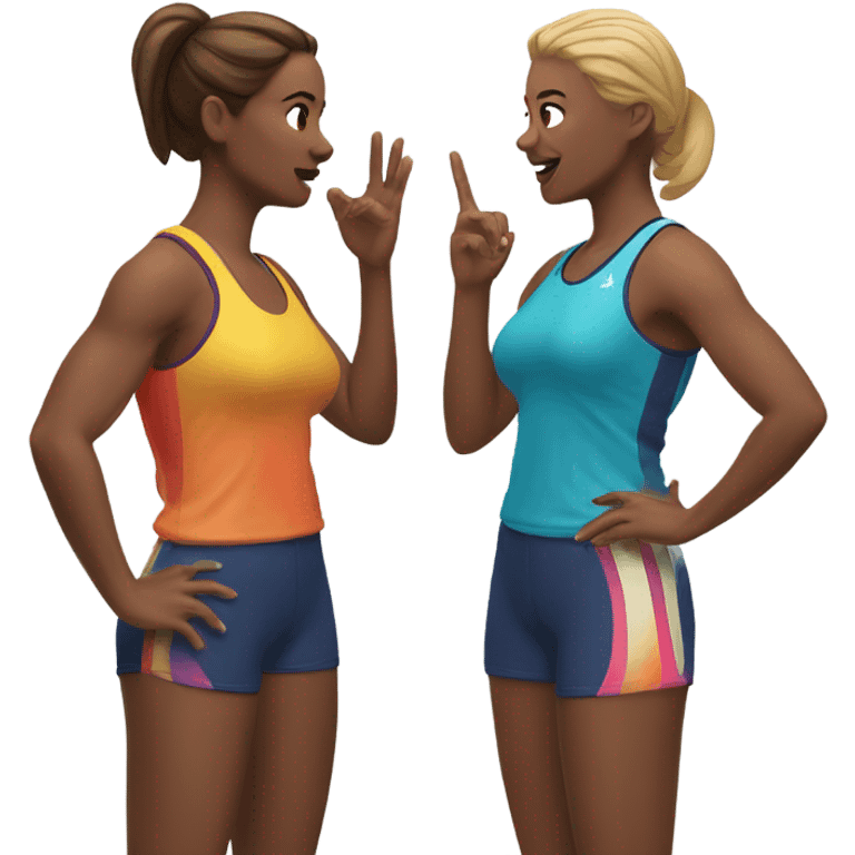 2 woman in sportswear talking to eachother emoji