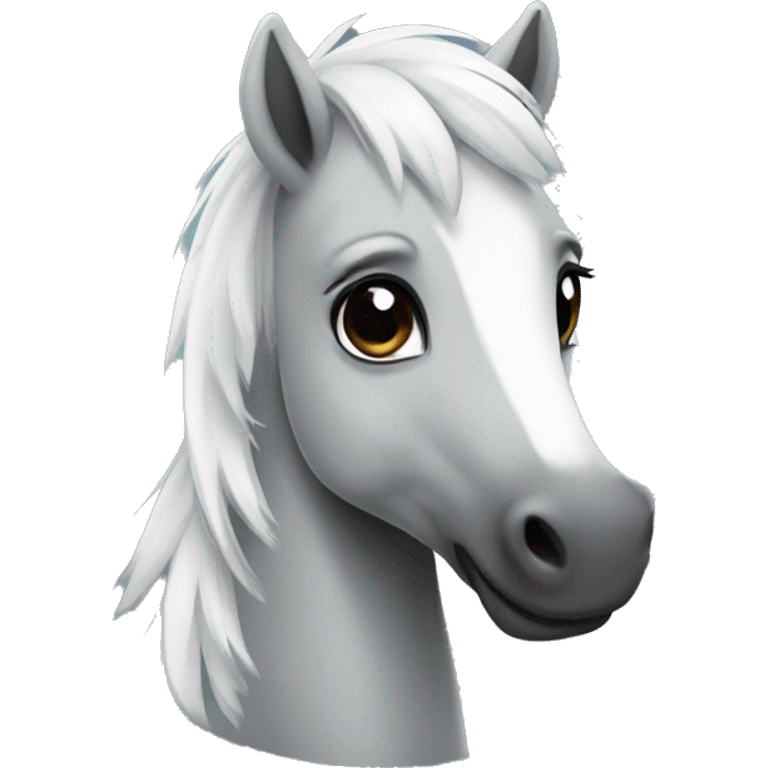 Tiny grey, white and black pony emoji