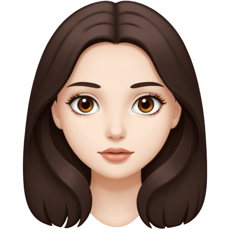 pretty girl, long hair, brown eyes, natural lips, white skin, dark brown hair emoji