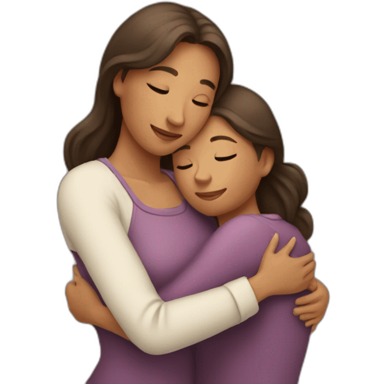 two woman (mom and girl) embrace warmly together emoji