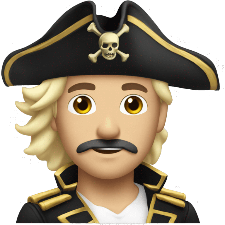 Male pirate captain hat black sash black moustache black sash short blond hair blue eyes emoji