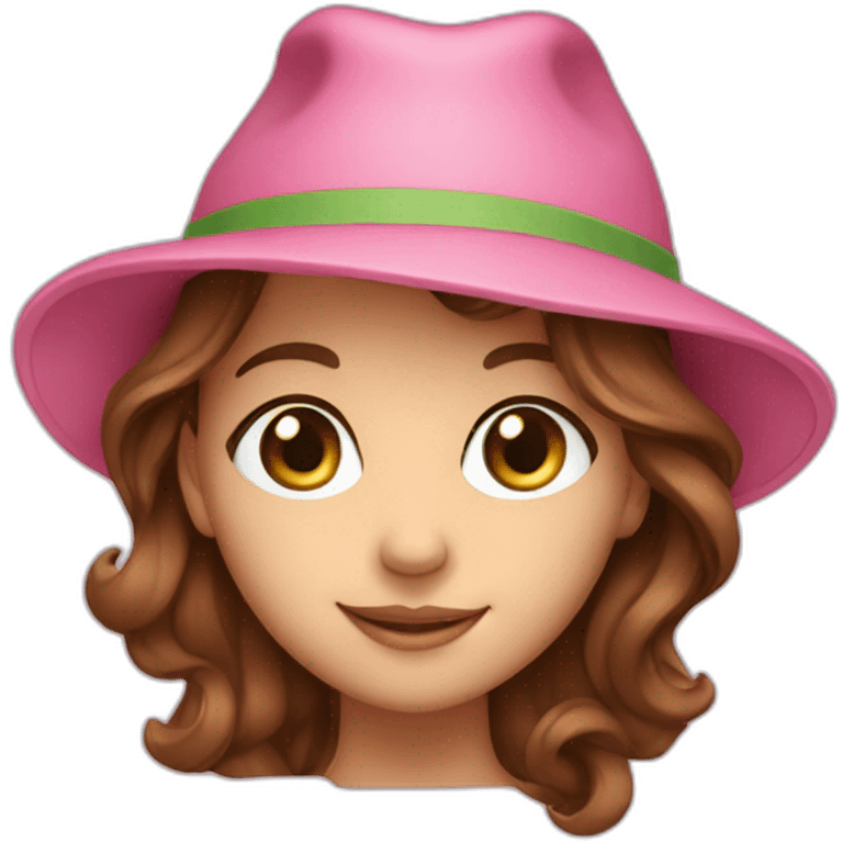 girl, green eyes, brown hair, pink hat, smile emoji