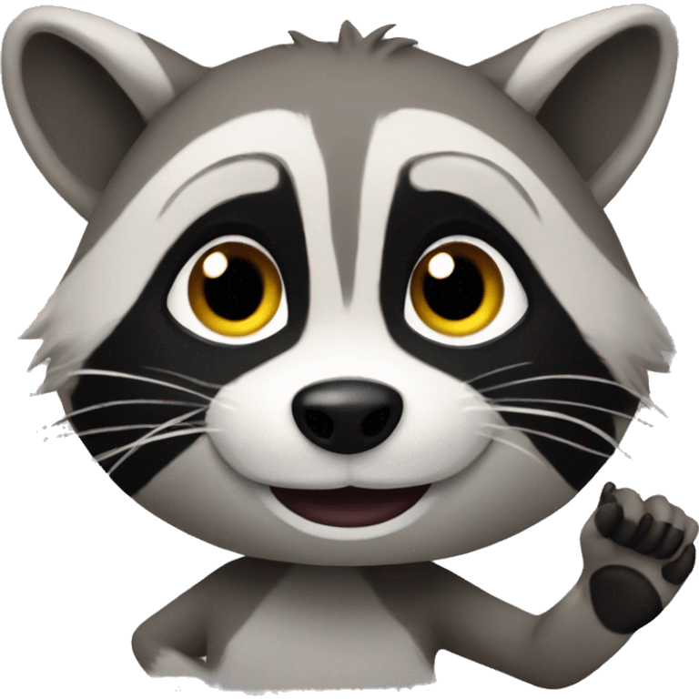 The raccoon waves its paw emoji