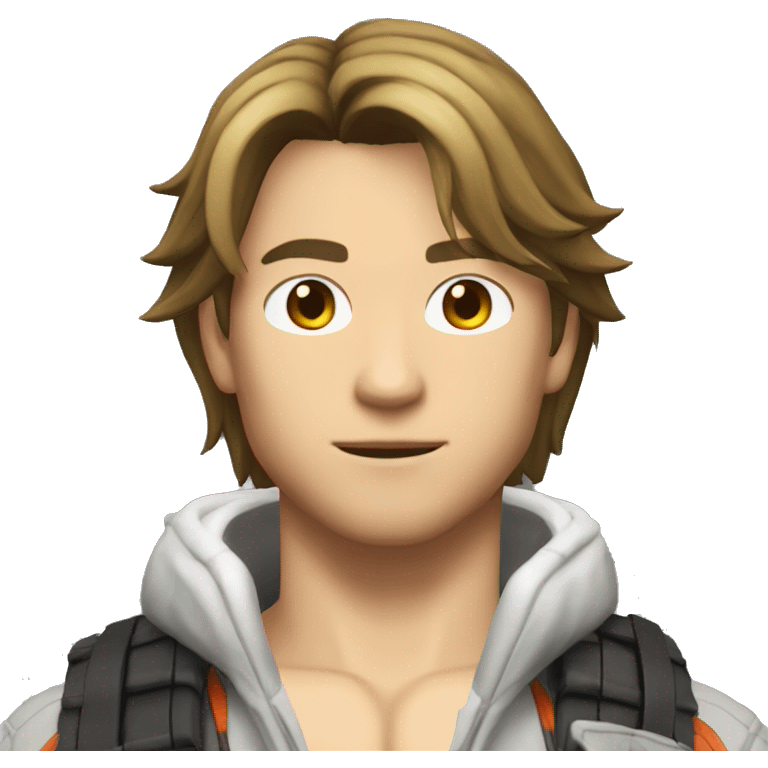 Sporty Squall Leonhart with shoulder-length hair, wearing EarPods emoji