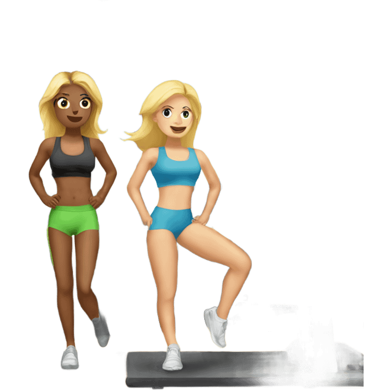 Two blonde girls at a gym working out  emoji