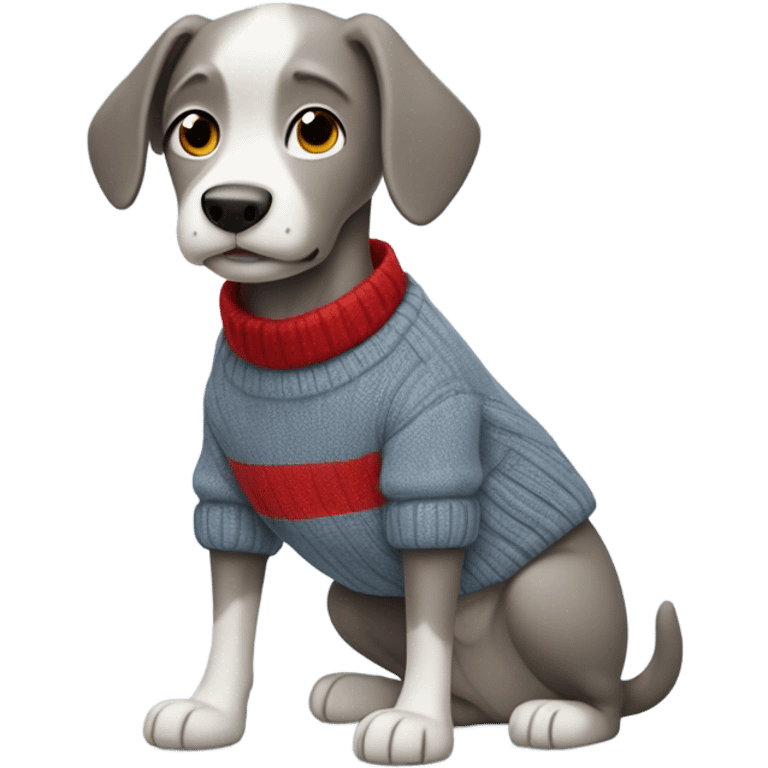 Dog with grey sweater with his paws in his pockets with blue pants and red shoes emoji