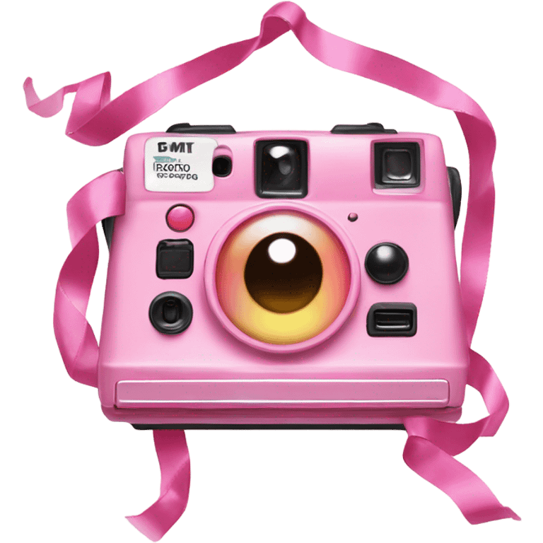 Pink white polaroid with ribbons cute emoji