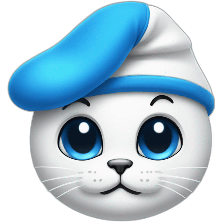 smurf with cat blue head shape, white hat, kitten blue head emoji