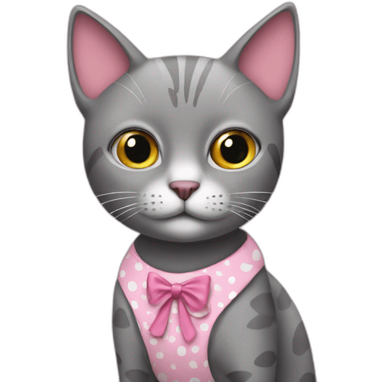 grey cat in pink dotted dress emoji