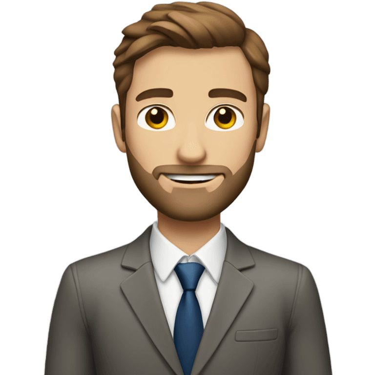 A guy with brown hair and a short beard in a business suit.  emoji