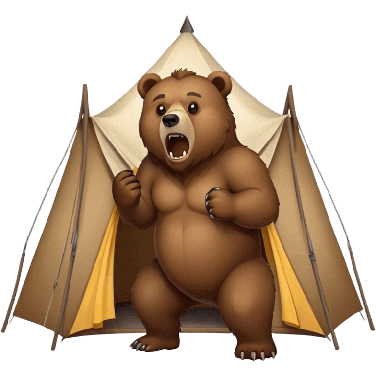 angry grizzly bear growling at a tent beside him emoji