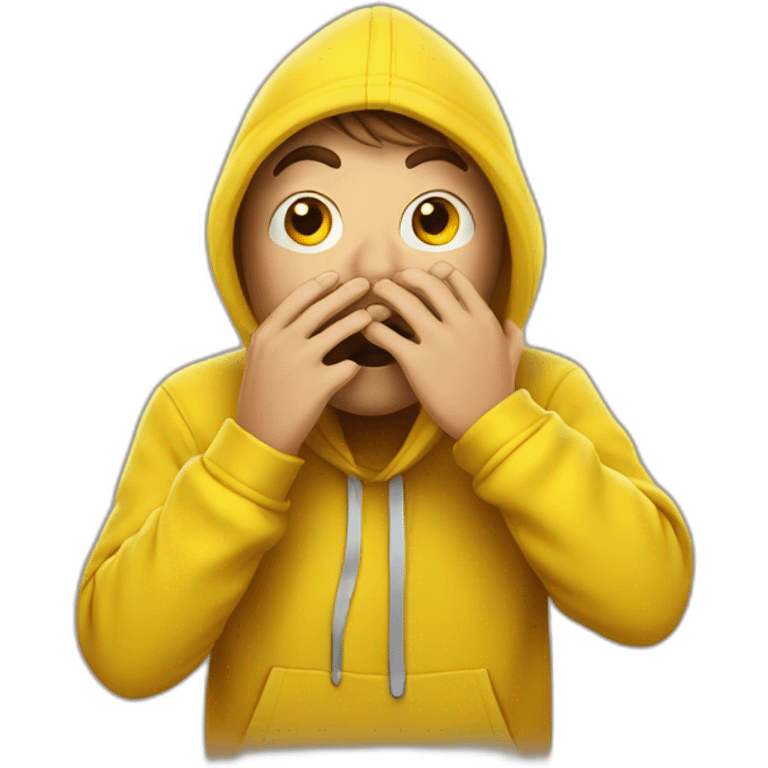 guy in a yellow clothing is shocked, covering his mouth with  hand emoji