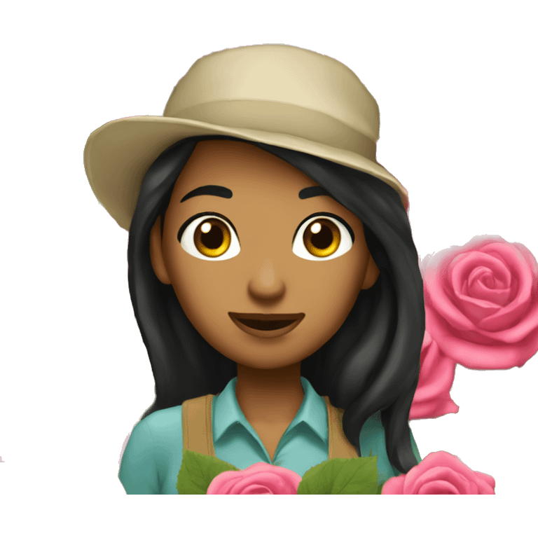 Rose gardener woman black hair emoji