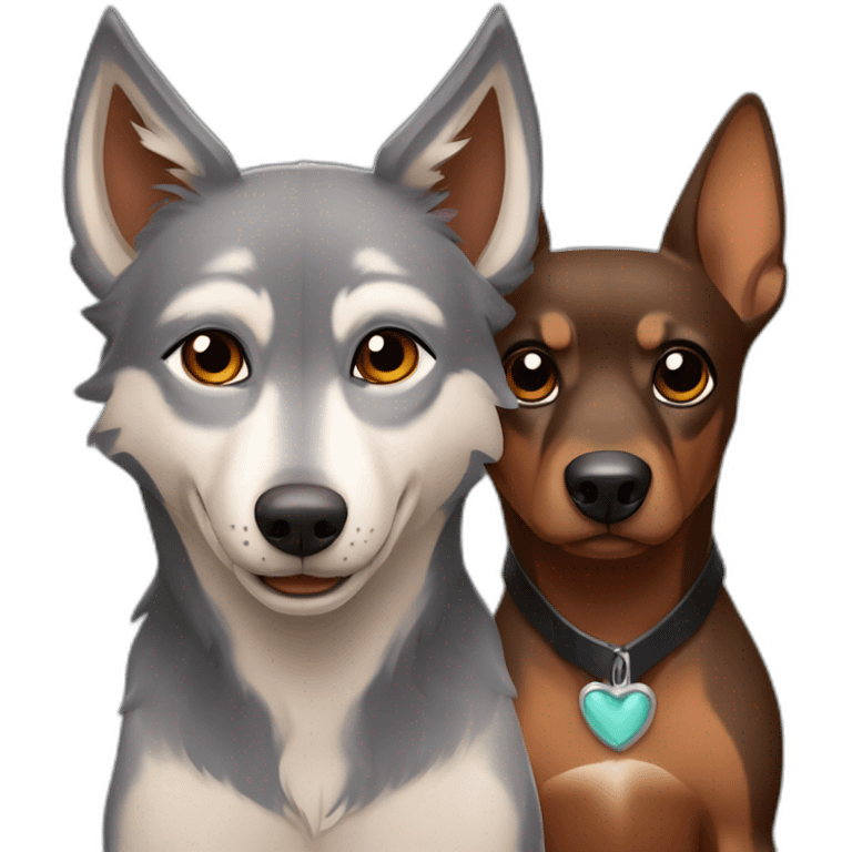 Grey Wolf with brown Daschhund and black Minpin like friends emoji