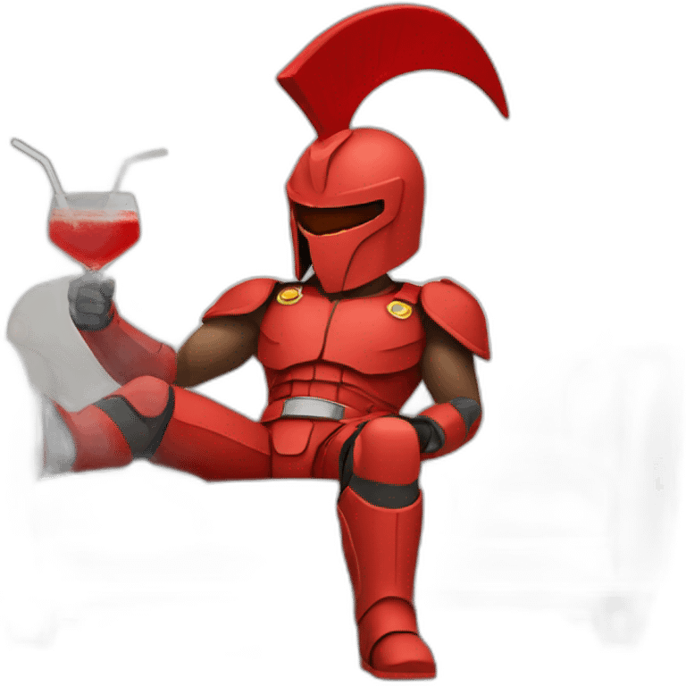 A red spartan drinking a relaxed coktail on a sofa emoji