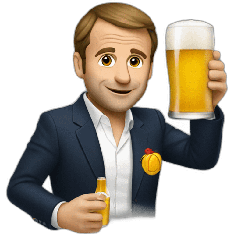 Macron drink beer emoji