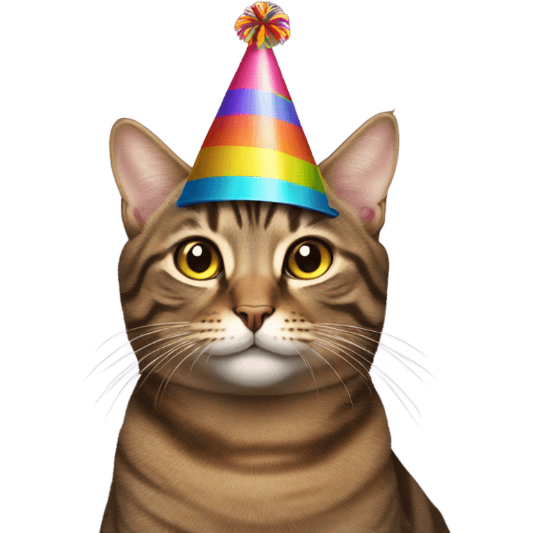 Brown tabby cat with party hat emoji