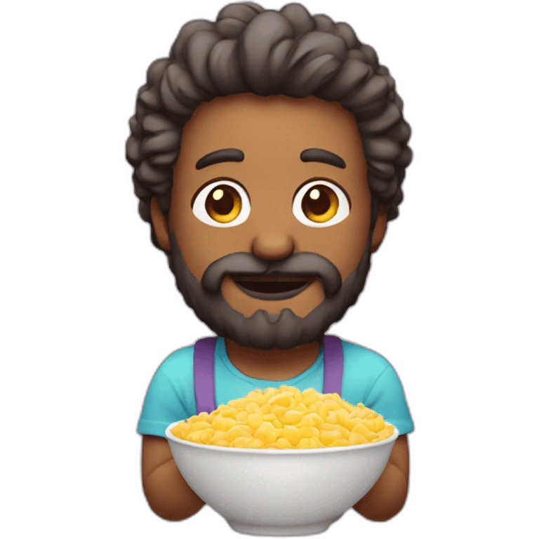 hombre pelo canoso con barba comiendo pastel emoji