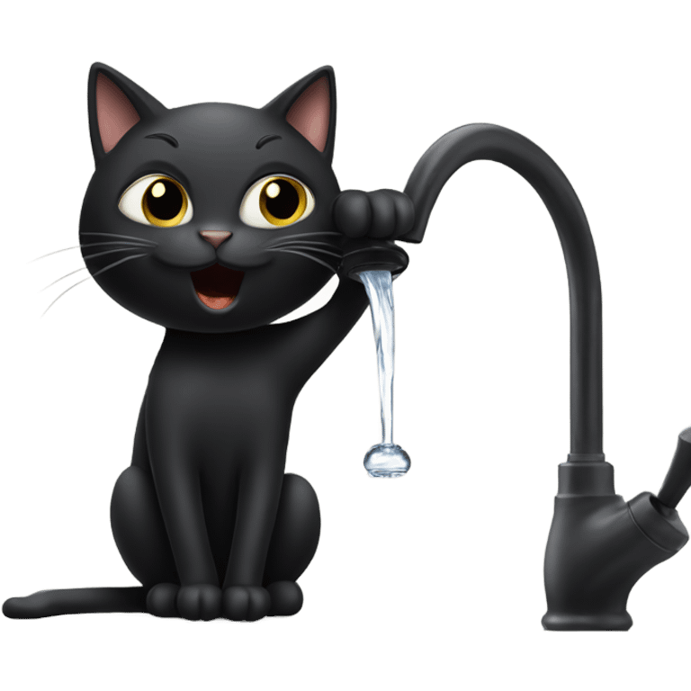 Black cat drinking from faucet  emoji