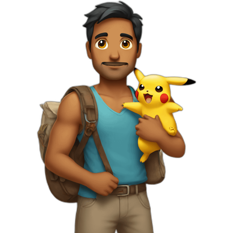 indian men in 30s carrying pikachu on shoulder emoji