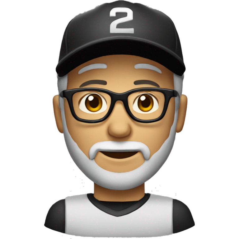 Create an emoji of a man with short salt and pepper hair and beardite beard wearing a black baseball cap and glasses emoji