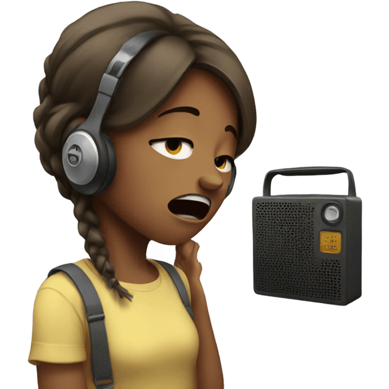 Girl crying with a radio emoji