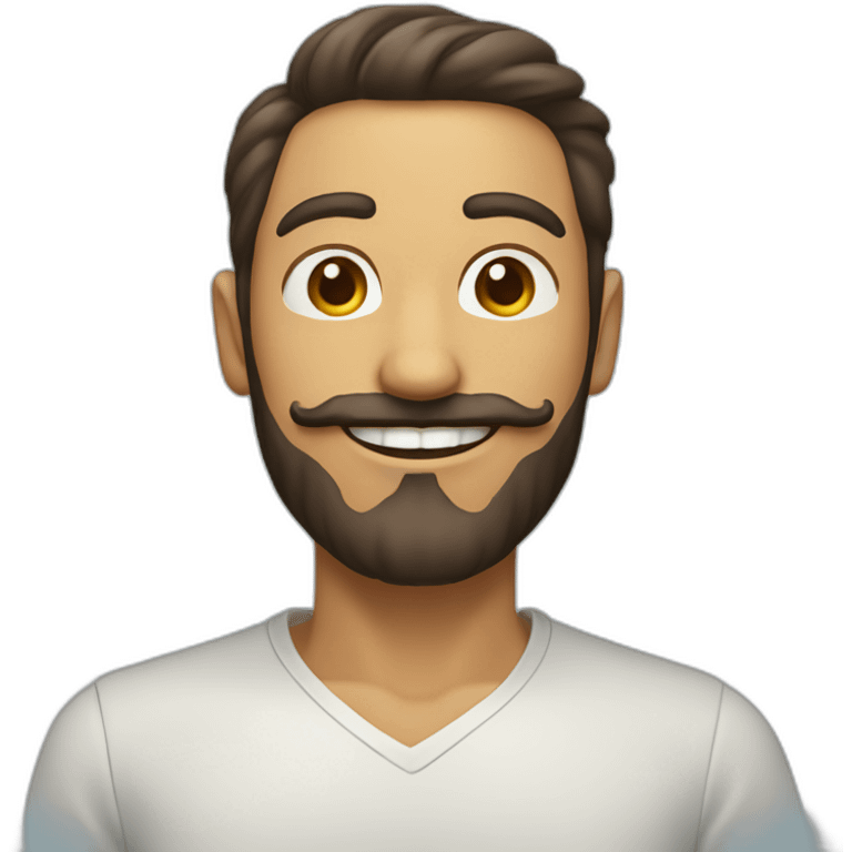 Happy man with beard and dali mustache tan skin emoji