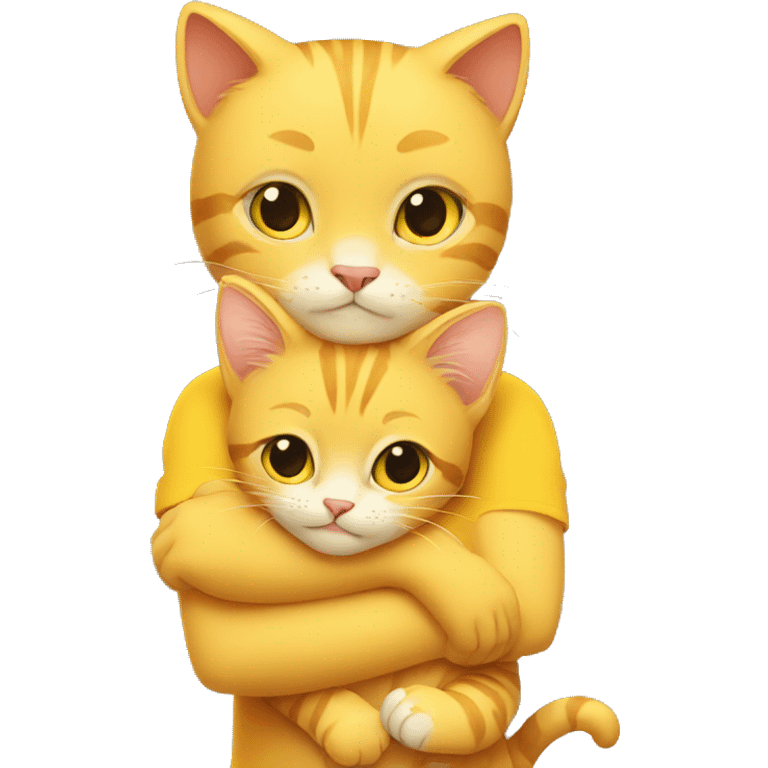 Yellow cat hugging a boy  emoji