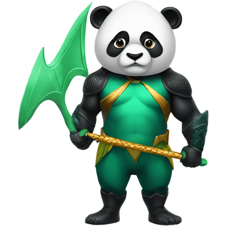 A panda dressed up as aquaman doing squats  emoji