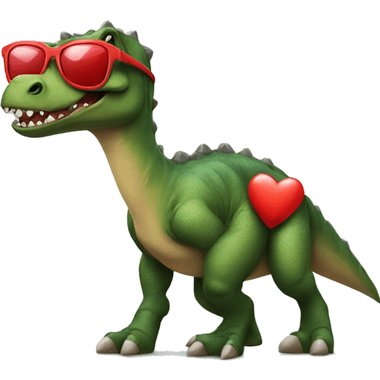 A dinosaur with red heart sunglasses on emoji