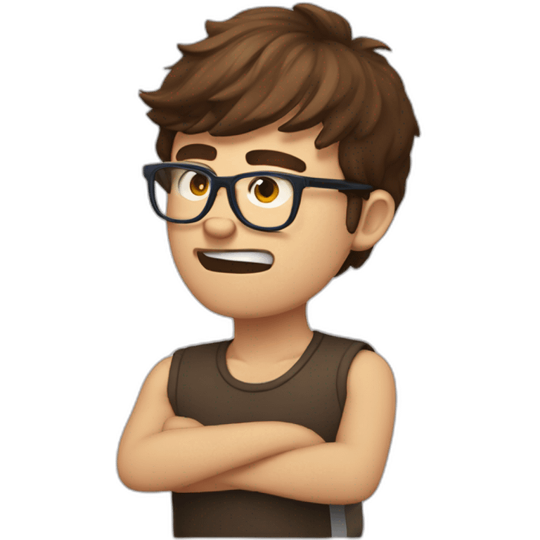 brown haired young and angry men with glasses violently throwing grape emoji