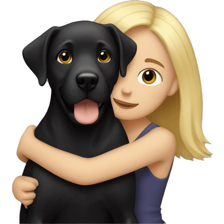 A blonde Hair Girl hugging her black Labrador  emoji